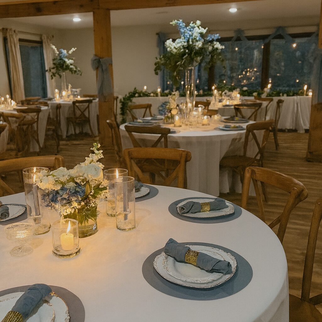 Indoor Reception with baby blue deatures and c